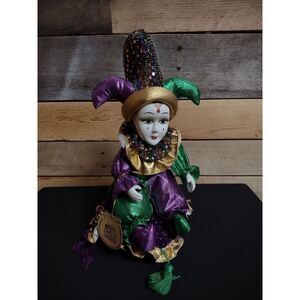 Colorful Jester Doll with Gold Accents